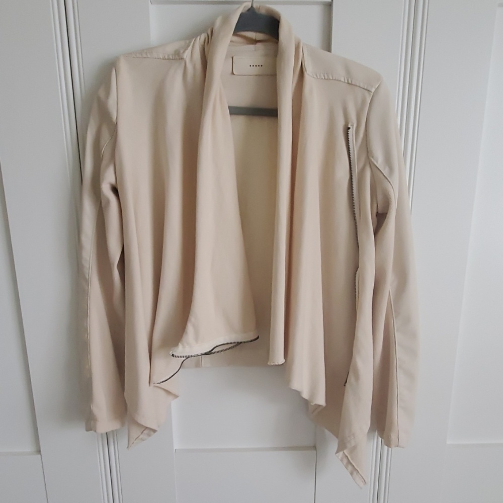 Creme colored faux leather and cotton jacket